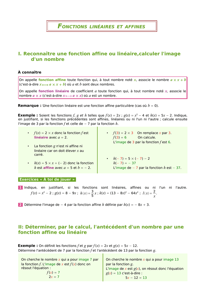 Fonctions Lineaires