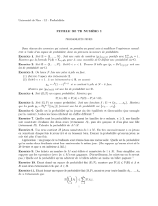 Université de Nice - L2 - Probabilités FEUILLE DE TD NUMÉRO 2