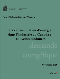 La consommation d`énergie dans l`industrie au Canada : nouvelles