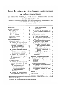 Essais de cultures in vitro d`organes embryonnaires en milieux
