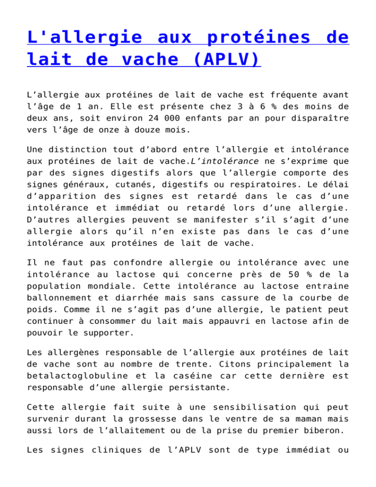 L Allergie Aux Proteines De Lait De Vache Aplv