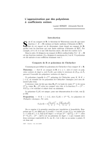 L`approximation par des polynômes à coefficients entiers