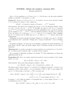 MAT3632 : théorie des nombres, automne 2013 Racines primitives