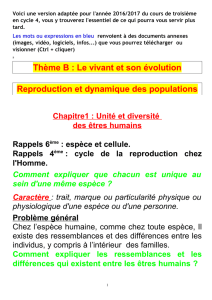 Thème B : Le vivant et son évolution Reproduction et dynamique