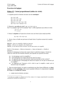 Exercices de logique Fiche n°3 Calcul propositionnel (tables de vérité)