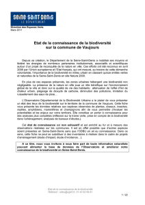 Etat de la connaissance de la biodiversité sur la