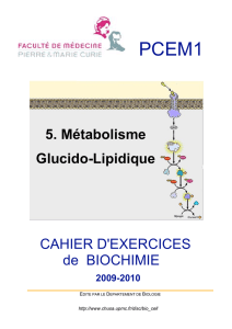 CAHIER D`EXERCICES de BIOCHIMIE 5. Métabolisme
