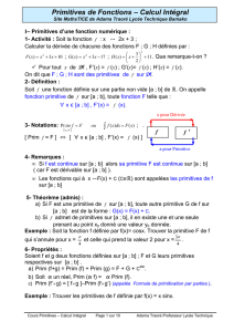 Primitives de Fonctions – Calcul Intégral ∫