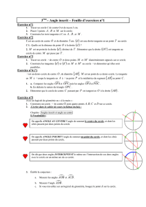 3ème  Chapitre VIII(Cercle : angles et tangente) Feuille d`exercices