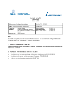 Politique sur l`ordonnance d`analyses biomédicales