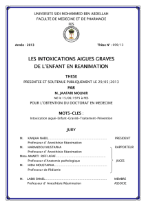 les intoxications aigues graves de l`enfant en reanimation de l`enfant