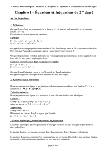 Chapitre 1 – Équations et Inéquations du 2nd degré