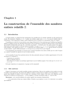 La construction de l`ensemble des nombres entiers relatifs Z