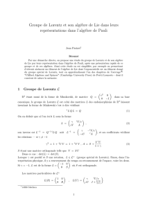Groupe de Lorentz et son algèbre de Lie dans leurs représentations