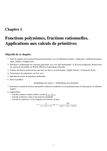 Fonctions polynômes, fractions rationnelles. Applications