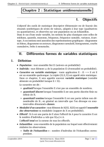 Chapitre 2 : Statistique unidimensionnelle I. Objectifs