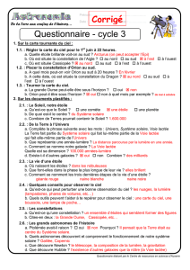 Questionnaire Astronomie CDRS89 cycle 3 Corrigé