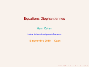 Equations Diophantiennes - Département de Mathématiques