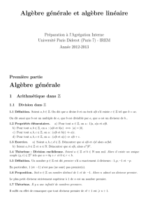 Alg`ebre générale et alg`ebre linéaire Alg`ebre générale