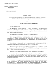 PROJET DE LOI autorisant la ratification du traité de Lisbonne