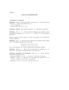 Analyse 3 CALCUL DE PRIMITIVES 1. Primitives et intégrales
