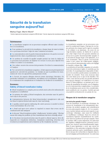 Sécurité de la transfusion sanguine aujourd`hui