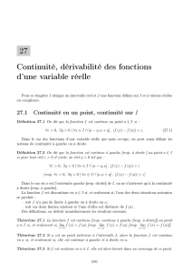 27 Continuité, dérivabilité des fonctions d`une variable réelle