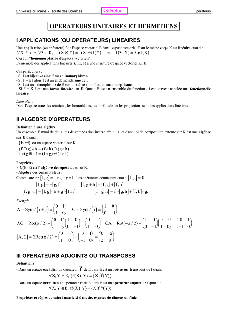 Operateurs Unitaires Et Hermitiens