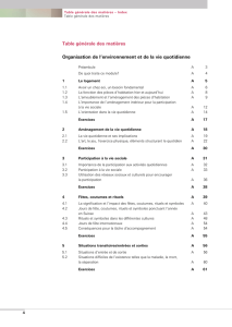 Table générale des matières Organisation de l`environnement et de