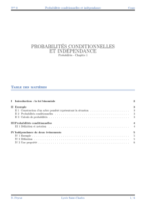 PROBABILITÉS CONDITIONNELLES ET INDÉPENDANCE