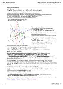 Rappel de Mathématique, le Cercle trigonométrique sur un plan.