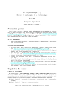 TD d`épistémologie (L2) Histoire et philosophie de la systématique