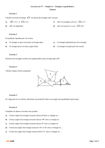 Exercices de 5ème – Chapitre 4 – Triangles et quadrilatères