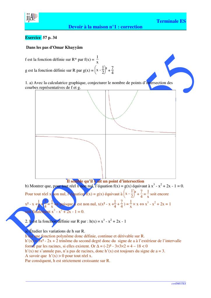 Terminale Es Devoir A La Maison N 1 Correction