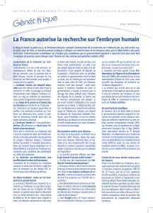 La France autorise la recherche sur l`embryon humain