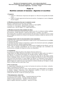 Fiche 11 Nutrition animale et humaine : digestion et excrétion