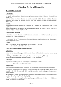 Chapitre 9 – Bernoulli et Loi binomiale