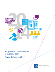 Rapport des plaintes contre la publicité 2014 Revue de l`année 2014