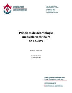 Principes de déontologie médicale vétérinaire de l`ACMV