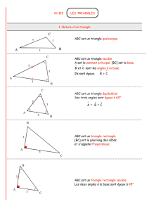 Ch III LES TRIANGLES 1. Nature d`un triangle ABC est un triangle