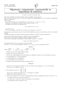 Nilpotents, commutants, exponentielle et logarithme de matrices
