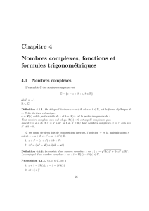 Chapitre 4 Nombres complexes, fonctions et formules