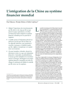 L`intégration de la Chine au système financier mondial