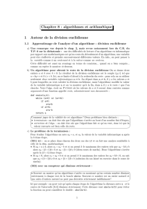 Chapitre 8 : algorithmes et arithmétique 1 Autour de la