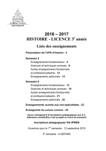 LISTE D ENSEIGNEMENTS LICENCE 3 2016 2017 VU JNL 12.7.16