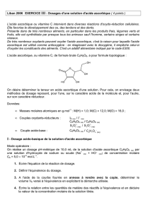I - Dosage acido-basique de la solution d`acide ascorbique