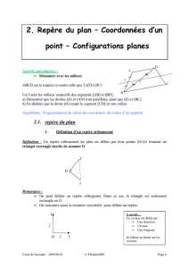 2. Repère du plan – Coordonnées d`un point – Configurations planes