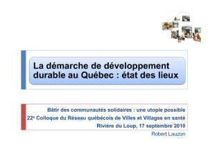 Le développement durable au Québec : état des lieux