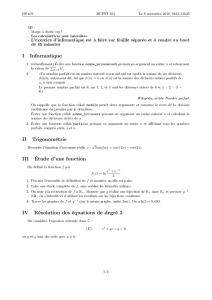 I Informatique II Trigonométrie III Étude d`une fonction IV Résolution