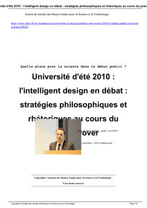 Université d`été 2010 : l`intelligent design en débat : stratégies